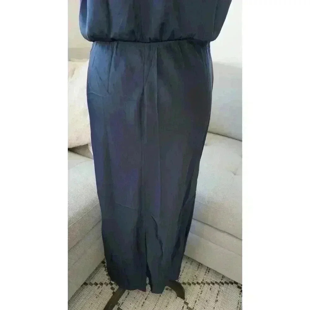 NWT PRETTYGARDEN Navy Satin Elegant Sleeveless Mock Neck Dress, Size M - Picture 13 of 16